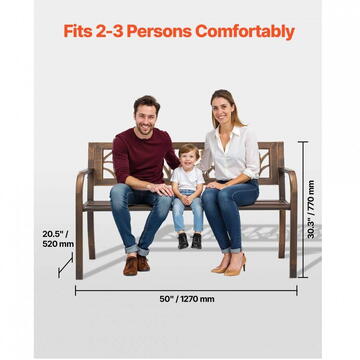 VivaTechnix Banca cu cadru Otel carbon, spatar plastic cu model floral, Bronz antic, Lungime 127 cm, max 227 kg, 2-3 persoane