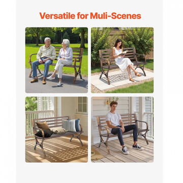 VivaTechnix Banca cu cadru metalic otel, Bronz antic, Lungime 127 cm, max 227 kg, 2-3 persoane