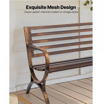 VivaTechnix Banca cu cadru metalic otel, Bronz antic, Lungime 127 cm, max 227 kg, 2-3 persoane