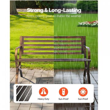 VivaTechnix Banca cu cadru metalic otel, Bronz antic, Lungime 127 cm, max 227 kg, 2-3 persoane