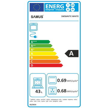 Samus SM564VTE, 4 zone de gatit vitroceramice, latime 50 cm, cuptor cu 10 functii, grill, convectie 3D, timer digital, lumina interioara, alb