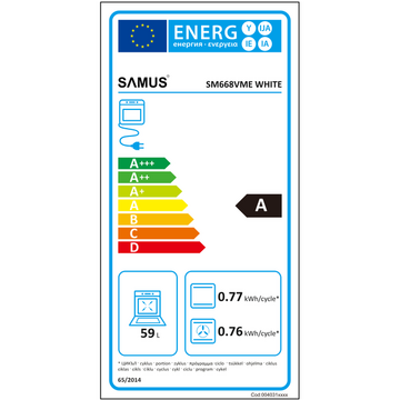 Samus Full electric 4 zone de gatit vitroceramice Timer mecanic Termostat reglabil Capacitate cuptor: 60 L Alb