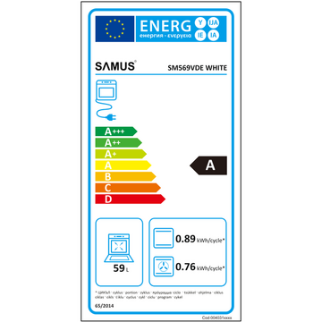 Samus Full electric 4 zone de gatit vitroceramice Timer digital Touch Control Capacitate cuptor: 59 L Alb