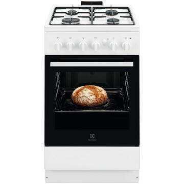 Electrolux LKG504013W, Gaz, 4 arzatoare, Autocuratare Catalitica, Timer mecanic, Aprindere integrata plita si cuptor, Grill Electric, Rotisor, Iluminare cuptor, 50 cm, Alb
