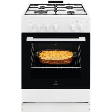 Electrolux LKG604013W, Gaz, 4 arzatoare, Autocuratare Catalitica, Timer mecanic, Aprindere integrata plita si cuptor, Grill Electric, Rotisor, Iluminare cuptor, 60 cm, Alb