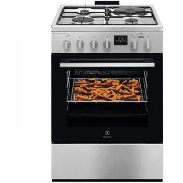 Electrolux LKM660222X, Mixt, 3 arzatoare gaz + 1 arzator electric, Cuptor electric, SteamBake, AirFry, Timer, Grill electric, Clasa A, 60 cm, Inox antiamprenta