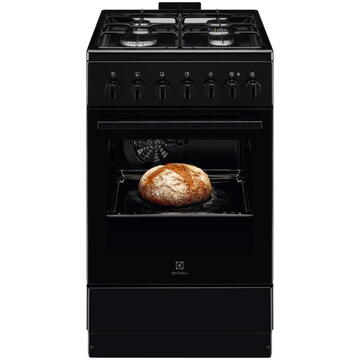 Electrolux LKK520022K, Mixt, 4 arzatoare, Siguranta plita, Aprindere integrata, Timer mecanic, Iluminare cuptor, Grill, Clasa A, 50 cm, Negru