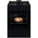Electrolux Mixt, 4 arzatoare, SteamBake-gatire cu abur; AirFry, Autocuratare Catalitica, Timer mecanic, Aprindere integrata plita si cuptor, Grill Electric, Rotisor, Iluminare cuptor, 60 cm, Negru