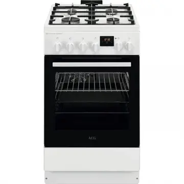 Aragaz mixt AEG CKB56490BW, SteamBake-gatire cu abur, 4 arzatoare gaz, Cuptor electric, AirFry, 50x60 cm, 58 litri, Clasa A, Alb