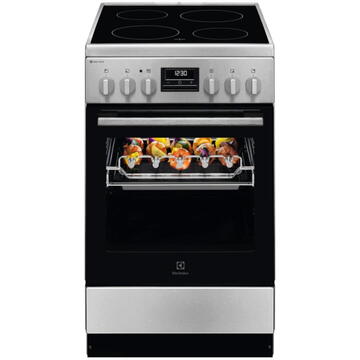 Electrolux LKR540267X, Electric, Vitroceramica, 4 zone de gatit, Raft BBQ, Timer electronic, Grill, Iluminare cuptor, Clasa A, 50 cm, Inox