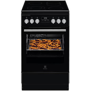 Electrolux LKR564275K, Vitroceramica, 4 zone de gatit, SteamBake, Timer cu display electronic, Autocuratare catalitica, Iluminare cuptor, Grill, Clasa A, 50 cm, Negru