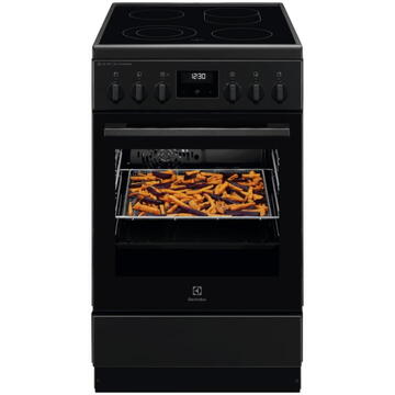 Electrolux LKR564276K, Vitroceramica, 4 zone de gatit, SteamBake, Timer cu display electronic, Autocuratare catalitica, Iluminare cuptor, Grill, Clasa A, 50 cm, Negru mat