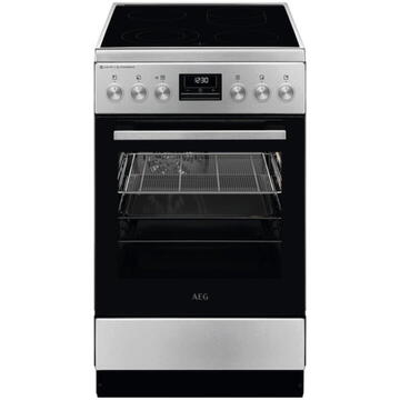 Aragaz AEG CCB56490BM, Vitroceramica, 4 zone de gatit, SteamBake, AirFry, Timer cu display electronic, Grill, Clasa A, 50 cm, Inox