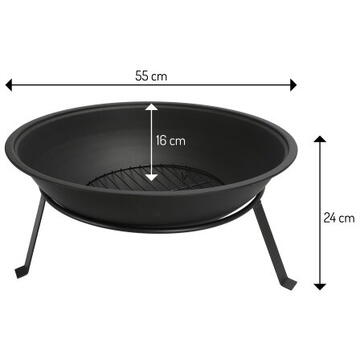 Adler Garden Fire Pit 55 cm with Grate, Steel Outdoor Fire Bowl for Wood and Wood Briquettes, Fire Pit