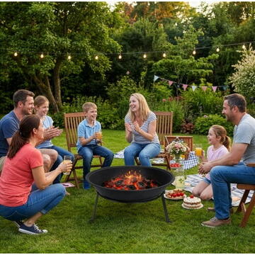Adler Garden Fire Pit 55 cm with Grate, Steel Outdoor Fire Bowl for Wood and Wood Briquettes, Fire Pit