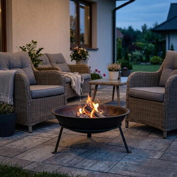 Adler Garden Fire Pit 55 cm with Grate, Steel Outdoor Fire Bowl for Wood and Wood Briquettes, Fire Pit