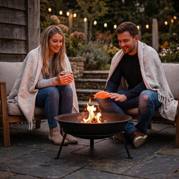 Adler Garden Fire Pit 55 cm with Grate, Steel Outdoor Fire Bowl for Wood and Wood Briquettes, Fire Pit