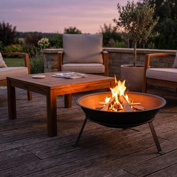 Adler Garden Fire Pit 55 cm with Grate, Steel Outdoor Fire Bowl for Wood and Wood Briquettes, Fire Pit