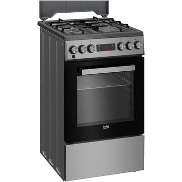 Beko FSM52331TXDS, Mixt, 4 arzatoare, 3D cooking, Cuptor electric, High-Efficiency Gas Burner. Gatire asistata de abur, SteamShine Cleaning, 8 functii, 50 cm, Clasa A, Inox