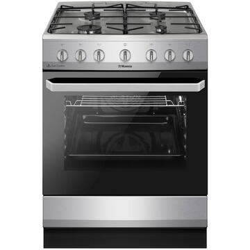 Hansa FCMX6810092, cuptor electric, 60 cm, 4 arzatoare, programator, 8 functii, grill, ventilator, aprindere electrica, siguranta, sertar depozitare, fara capac, 62 L, clasa A