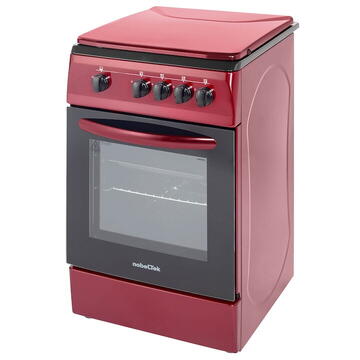 NobeLTek Cooking NLT 1065BD/G1, Gaz, 4 arzatoare, Dispozitiv siguranta plita si cuptor, 50 x 60 cm, Rosu Bordeaux