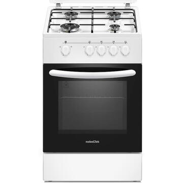NobeLTek Cooking NLT 5551A/G1, Gaz, 4 arzatoare, Siguranta plita si cuptor, Echipat cu diuze GPL, Diuze GN de schimb, 50 cm, Alb